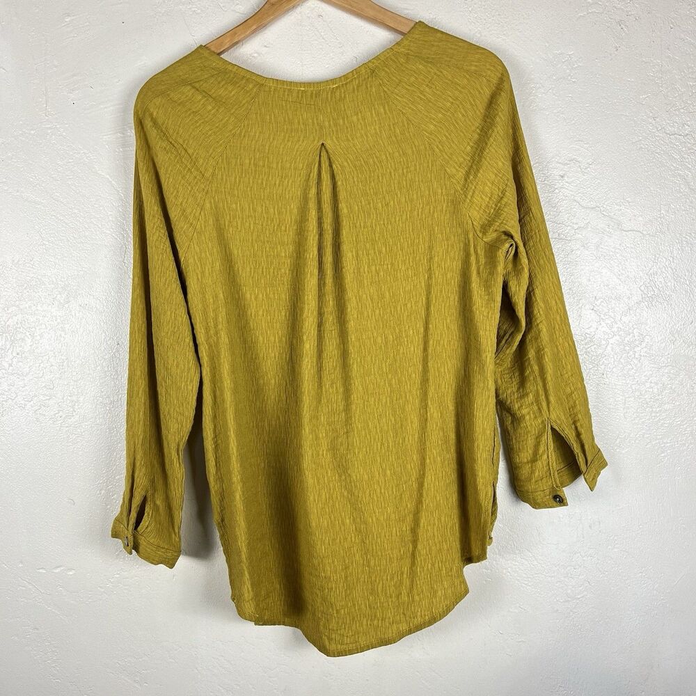 Alythea M Mustard Gold Crinkle Wrap Blouse High Low Boho Rayon Top - Picture 5 of 13